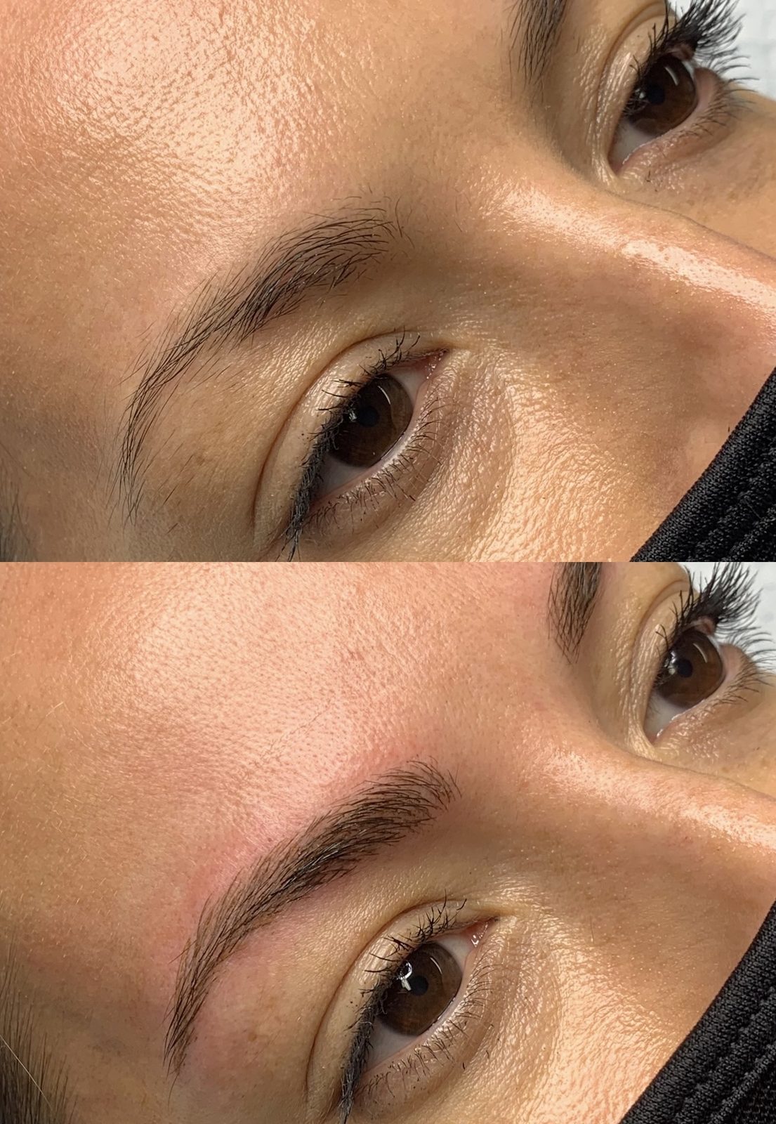 Semi-permanent eyebrows before and after at Jadeelle Beauté in Montreal's West Island