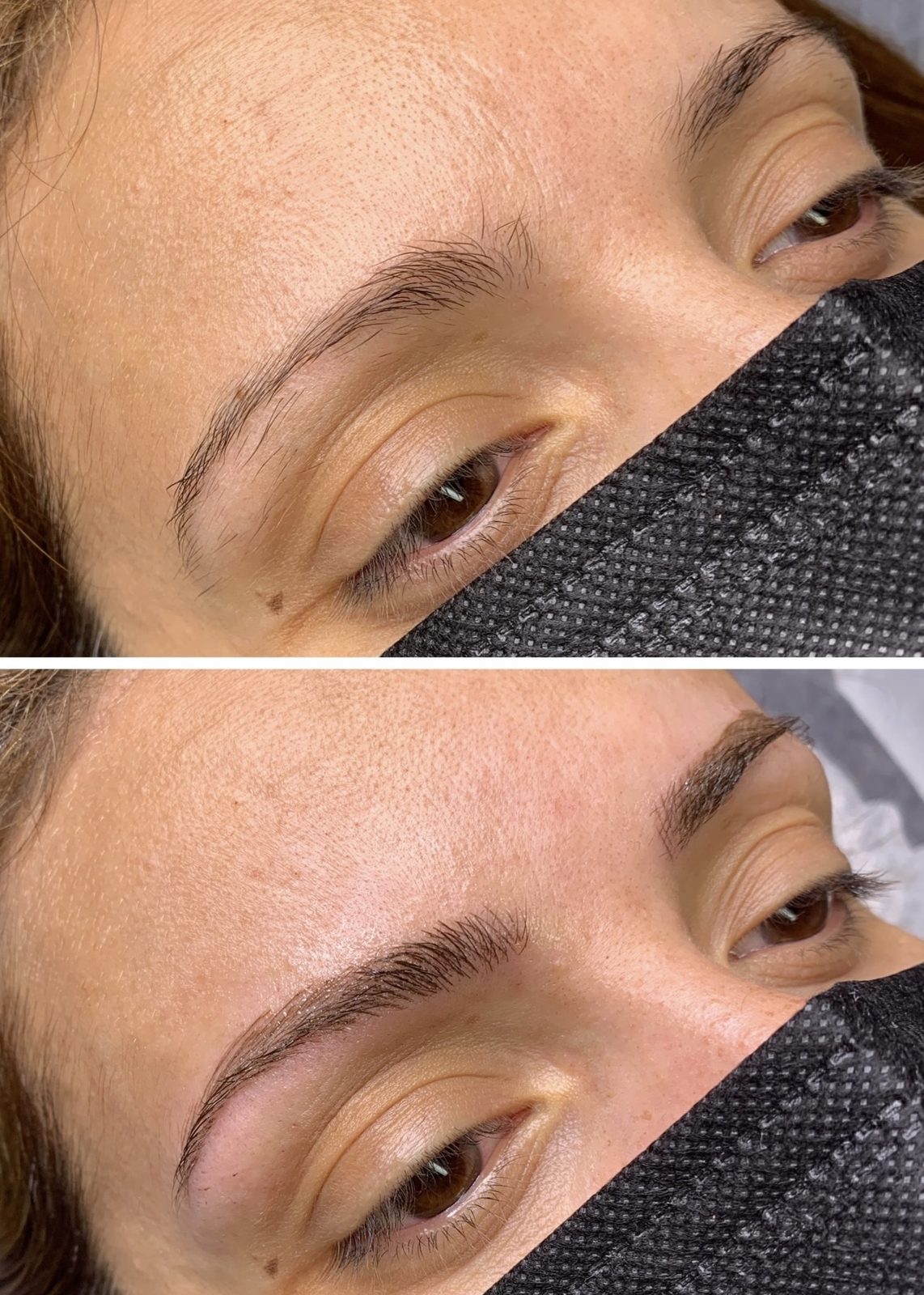 Microblading before and after — natural hair-stroke brows