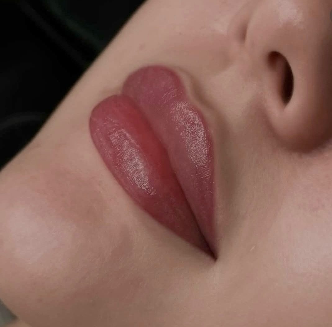 Lip blush result — soft rosy tint with natural definition